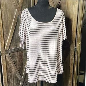 Ashley Stewart Striped Scoop Neck Short Sleeve Tee - White & Black